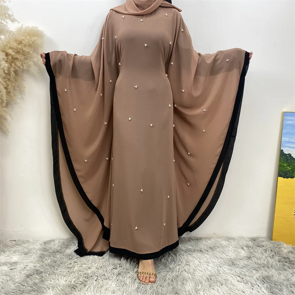 

Eid Mubarak Abaya Muslim Women Beading Bat Sleeve Loose Maxi Dress Turkey Kaftan Dubai Islamic Arab Robe Caftan Jalabiya Clothes