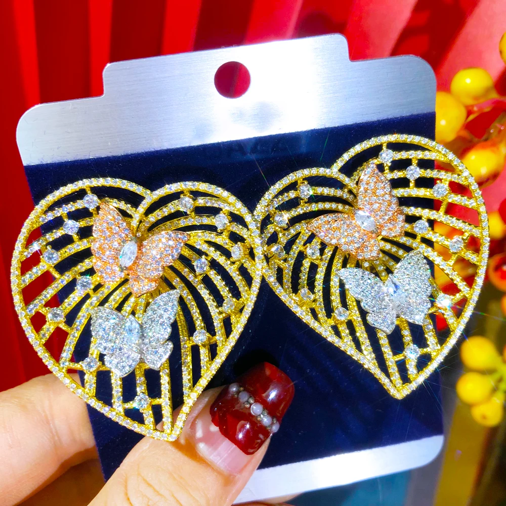 

Missvikki Luxury Popular Big Heart Butterfly Earring For Women Accessories Full Cubic Zirconia Earrings pendientes mujer moda