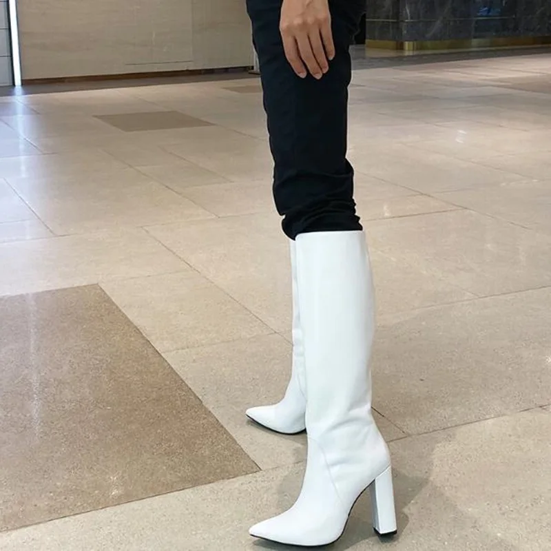 White Matte Leather Women Knee High Boots Pointed Toe Chunky Heels Winter Long Boots Stretch Zipper Thigh High Boot Shoes
White Matte Leather Women Knee High Boots Pointed Toe Chunky Heels Winter Long Boots Stretch Zipper Thigh High Boot Shoes