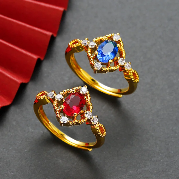 Fashion Luxury Vietnam Sand Gold Opening Blue Girls Ring Brass Gold Plated Wedding Ring Fashion Wedding Ring for Women
Fashion Luxury Vietnam Sand Gold Opening Blue Girls Ring Brass Gold Plated Wedding Ring Fashion Wedding Ring for Women