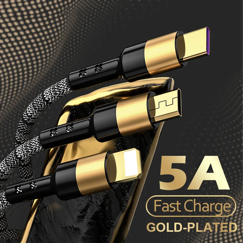 5A Fast Charging 3 in 1 USB Cable Multi Quick Charger Micro USB Type C Cable for iPhone Samsung Xiaomi Huawei Oneplus Realme
5A Fast Charging 3 in 1 USB Cable Multi Quick Charger Micro USB Type C Cable for iPhone Samsung Xiaomi Huawei Oneplus Realme