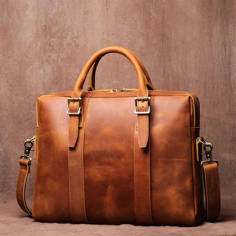 

Vintage Cowhide Leather Lightweight Handbag Men's Business Office Briefcase 15" Notebook Laptop Bag Man Fashion Messenger Bag