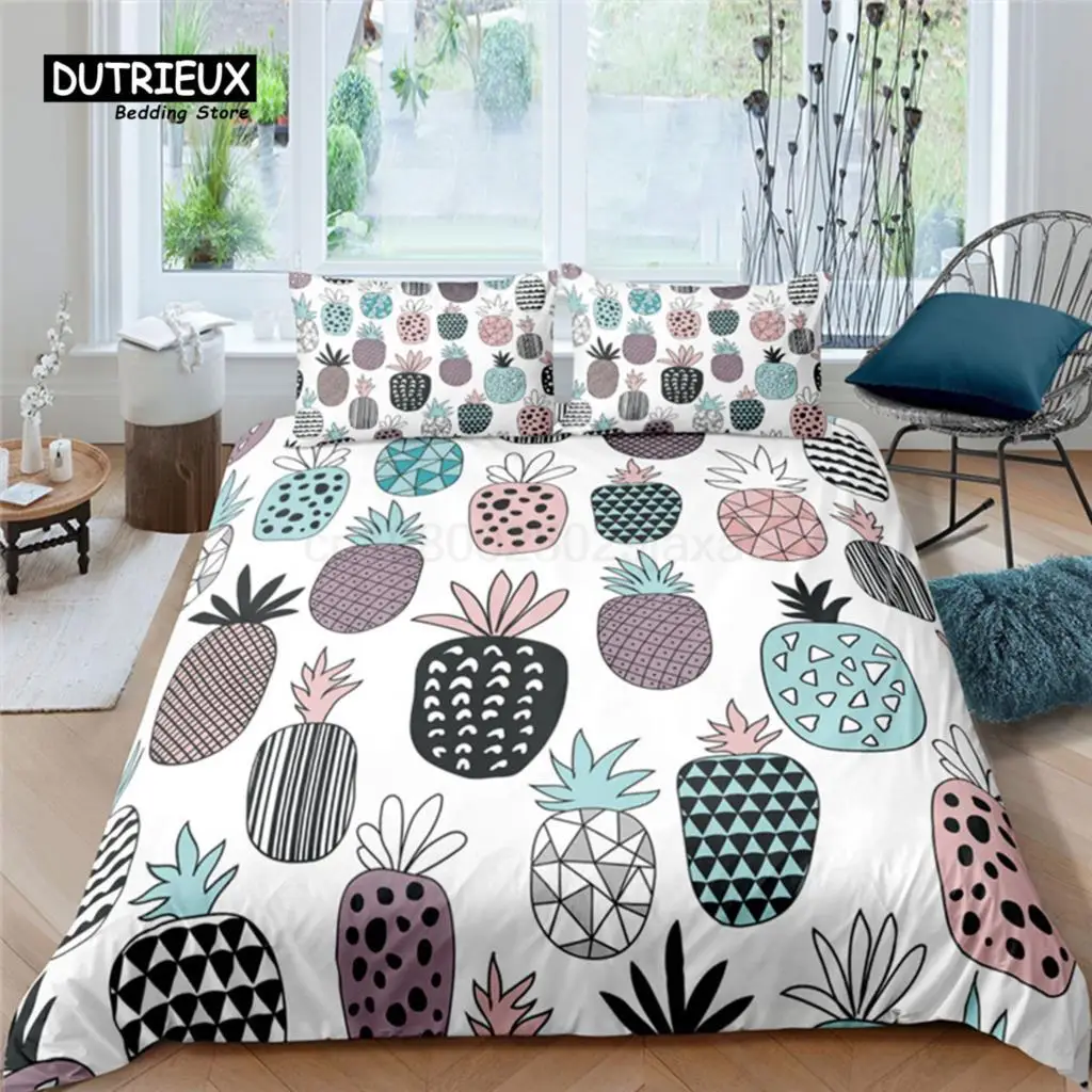 

Home Living Luxury 3D Pineapple Print 2/3Pcs Soft Duvet Cover and PillowCase Kids Bedding Set Queen and King EU/US/AU Size