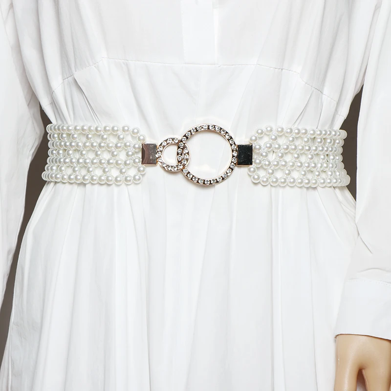 Round Rhinestone Buckle Elastic Pearl Waist Belt Cinture for Women Elegant Ladies Waistband Hook Buckle Cincture Wide Pearl Belt
Round Rhinestone Buckle Elastic Pearl Waist Belt Cinture for Women Elegant Ladies Waistband Hook Buckle Cincture Wide Pearl Belt