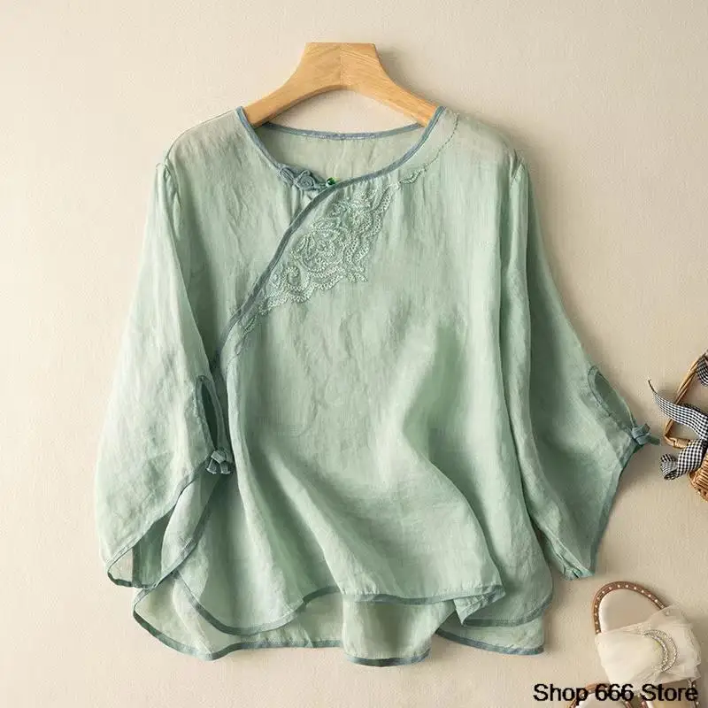 Spring National Style Literature Art Vintage Top Chinese Traditional Hanfu Cotton Linen Embroidery Women's Plain Color T-shirt
Spring National Style Literature Art Vintage Top Chinese Traditional Hanfu Cotton Linen Embroidery Women's Plain Color T-shirt