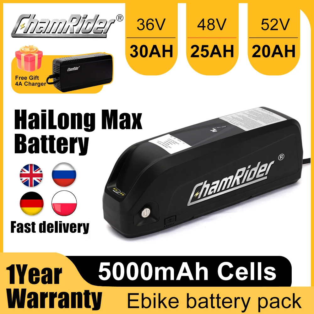 

ChamRider Ebike Battery 48V Battery 48V 25AH 52V Original 36V Hailong Max 40A BMS 350W 500W 750W 1000W 1500W 21700 Cell