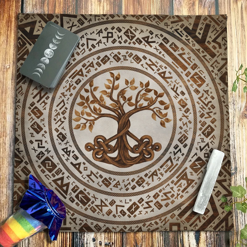 

99CM Tarot Tablecloth Velvet Altar Cloth Celtic Knot Tree Of Life Yggdrasil Alchemical Symbols Pagan Witchcraft Oracle Card Pad