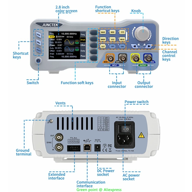 JDS8080 HD 2.8-inch Color Screen Function Arbitrary Waveform Generator 80MHz Dual Channel Signal Source 275MSa/S Frequency Meter
JDS8080 HD 2.8-inch Color Screen Function Arbitrary Waveform Generator 80MHz Dual Channel Signal Source 275MSa/S Frequency Meter