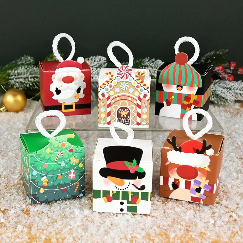 

8Pcs Christmas Paper Candy Boxes Santa Claus Snowman Elk Cookie Gift Packaging Box Bag New Year Navidad Christmas Party Supplies