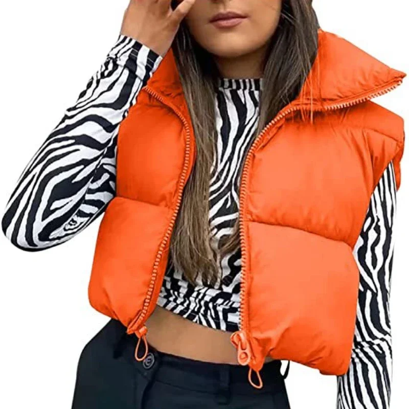 

Women Zip Up Stand Collar Warm Coat Jacket Sleeveless Lightweight Padded Cropped Puffer Quilted Vest Winter New Puffy Vest