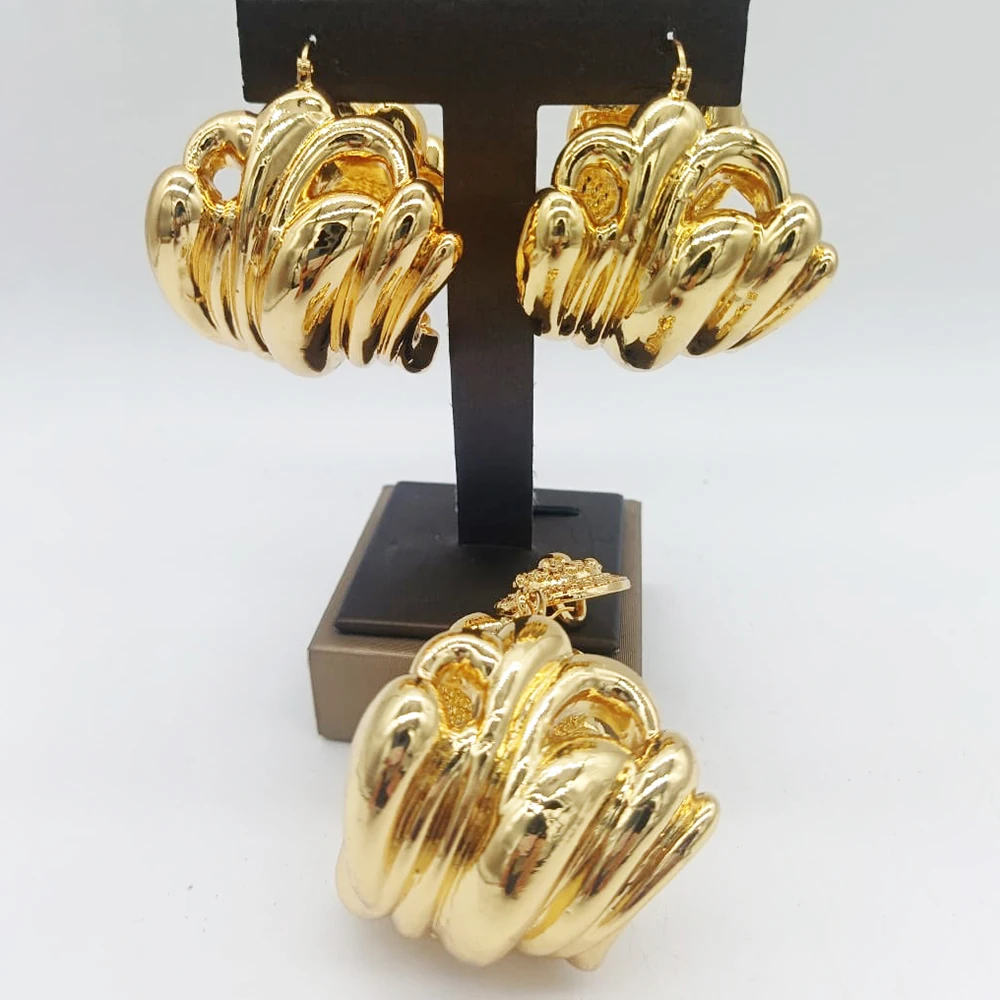 

Brazilian Jewelry Set For Women Copper Bold Earrings Dubai Nigerian African Bridal 18k Gold Plated Pendant Wedding Jewellery