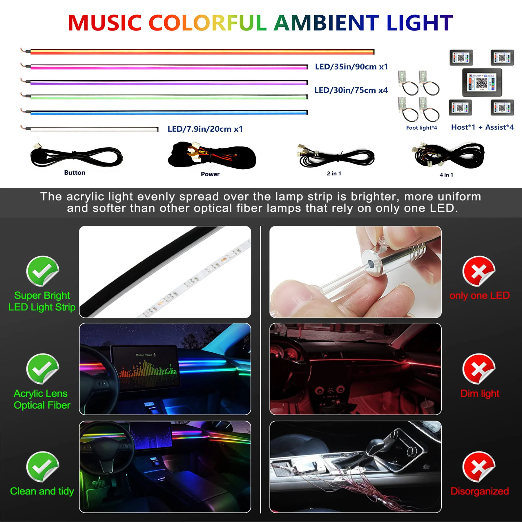 

14/18/22 in 1 213 64 Color Rgb LED Interior Streamer Symphony with Remote Car Ambient Light Atmosphere Rainbow Acrylic Strip 12V