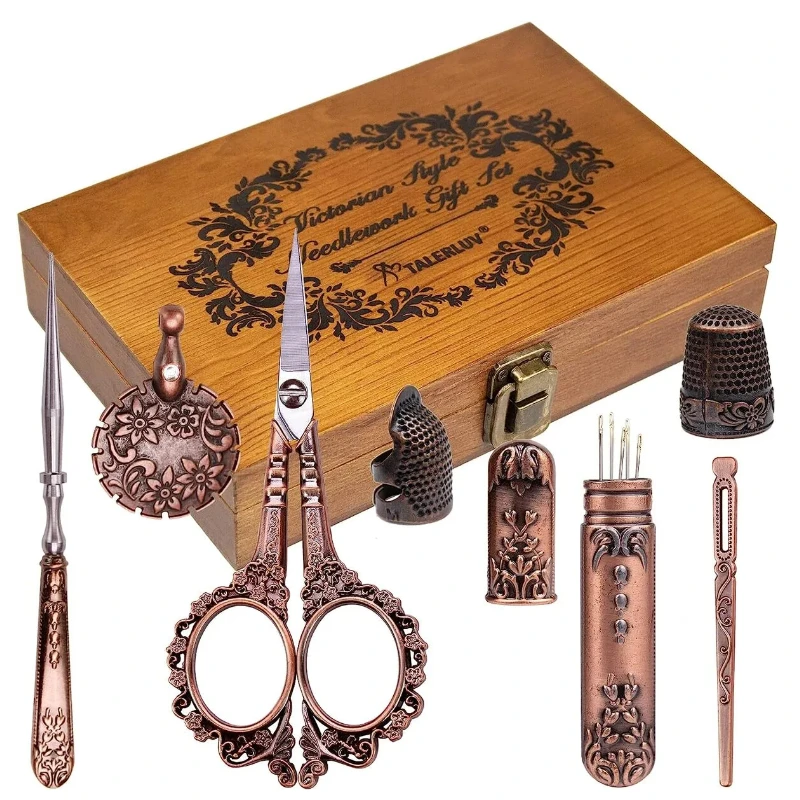 Vintage Embroidery Scissors Kit, Needlework Gift Set with Antique Shear, Thread Cutter Thimbles Needles Winding Board for Sewing
Vintage Embroidery Scissors Kit, Needlework Gift Set with Antique Shear, Thread Cutter Thimbles Needles Winding Board for Sewing