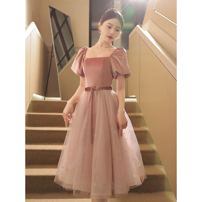 Pink Sweet Prom Dresses for Women Velvet Square Collar Puff Sleeve Tea-Length Evening Gown Temperament Birthday Party Dress
Pink Sweet Prom Dresses for Women Velvet Square Collar Puff Sleeve Tea-Length Evening Gown Temperament Birthday Party Dress