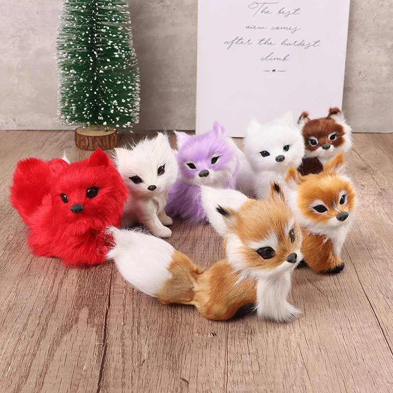 

Cute Mini Simulation Animal Foxes Plush Decor Toy Doll Model For Children Kids Birthday Gift For Home Office Desktop Bag Decor