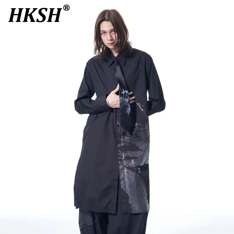 

HKSH Men's Shirt Niche Design Medium Length Reflective Print Loose Long Sleeve Windbreaker Tide Dark Chic Trench New Coat HK1319