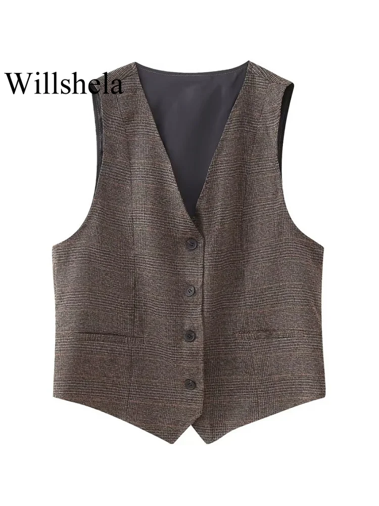 Willshela женский модный клетчатый однобортный жилет без рукавов, винтажные жилеты с v-образным вырезом, женские шикарные топы на бретелях
Willshela женский модный клетчатый однобортный жилет без рукавов, винтажные жилеты с v-образным вырезом, женские шикарные топы на бретелях