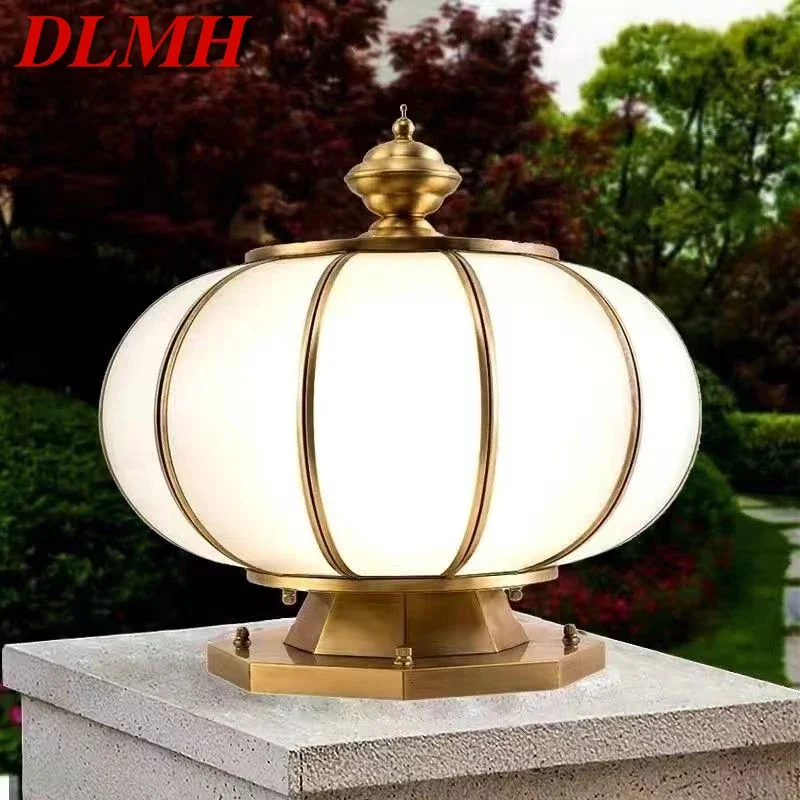 

DLMH Outdoor Solar Post Lamp Vintage Creative Chinese Brass Pillar Light LED Waterproof IP65 for Home Villa Courtyard