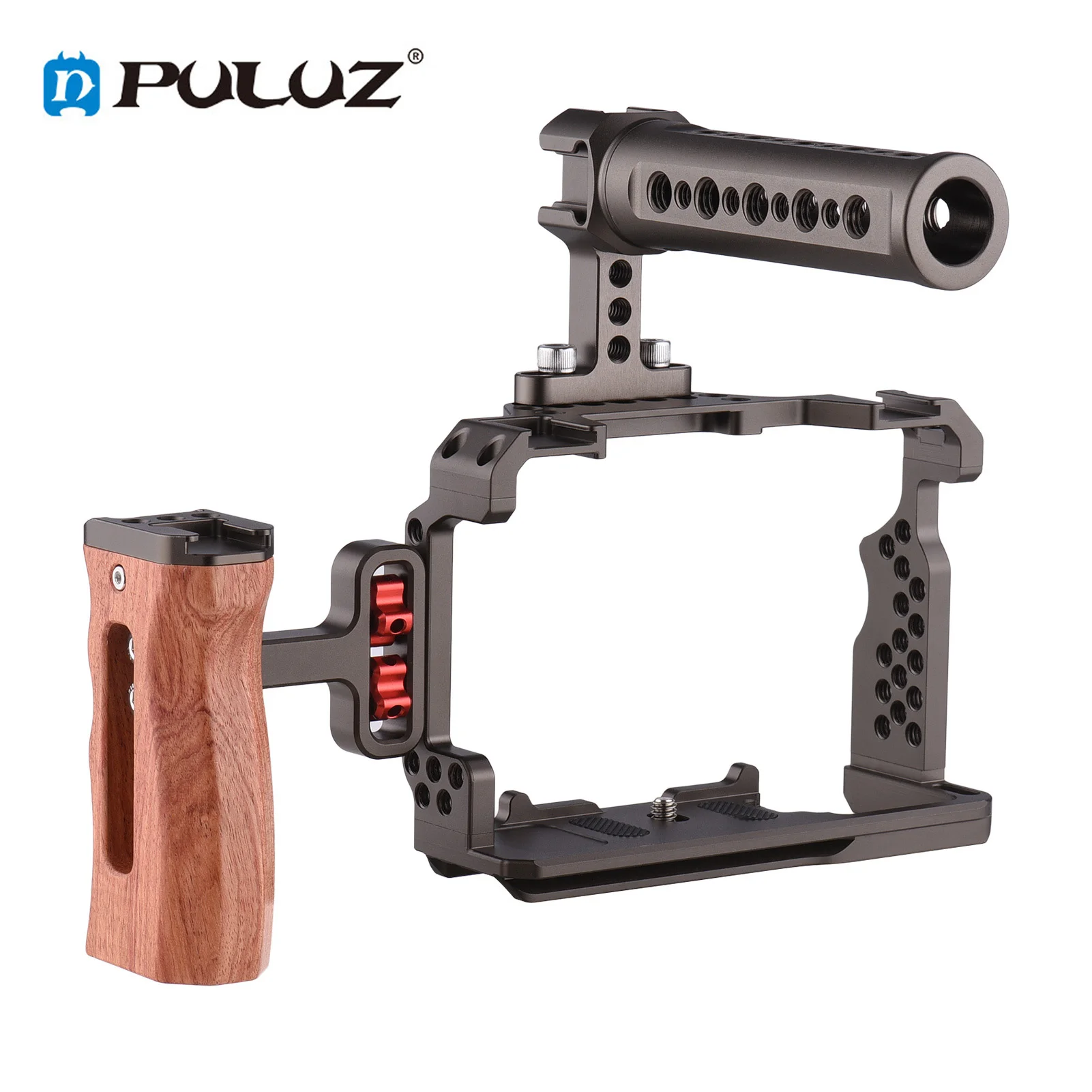 PULUZ Aluminum Alloy Camera Cage Kit with Video Rig Top Handle Wooden Grip Replacement for Sony A7R III/ A7 II/ A7III
PULUZ Aluminum Alloy Camera Cage Kit with Video Rig Top Handle Wooden Grip Replacement for Sony A7R III/ A7 II/ A7III
