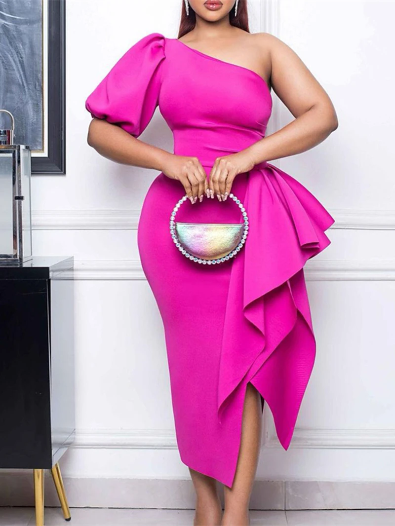 Elegant One Shoulder Dress Women Summer Clothes Solid Lantern Sleeve Ruffles High Split Midi Dresses Party Club Dress Vestidos
Elegant One Shoulder Dress Women Summer Clothes Solid Lantern Sleeve Ruffles High Split Midi Dresses Party Club Dress Vestidos