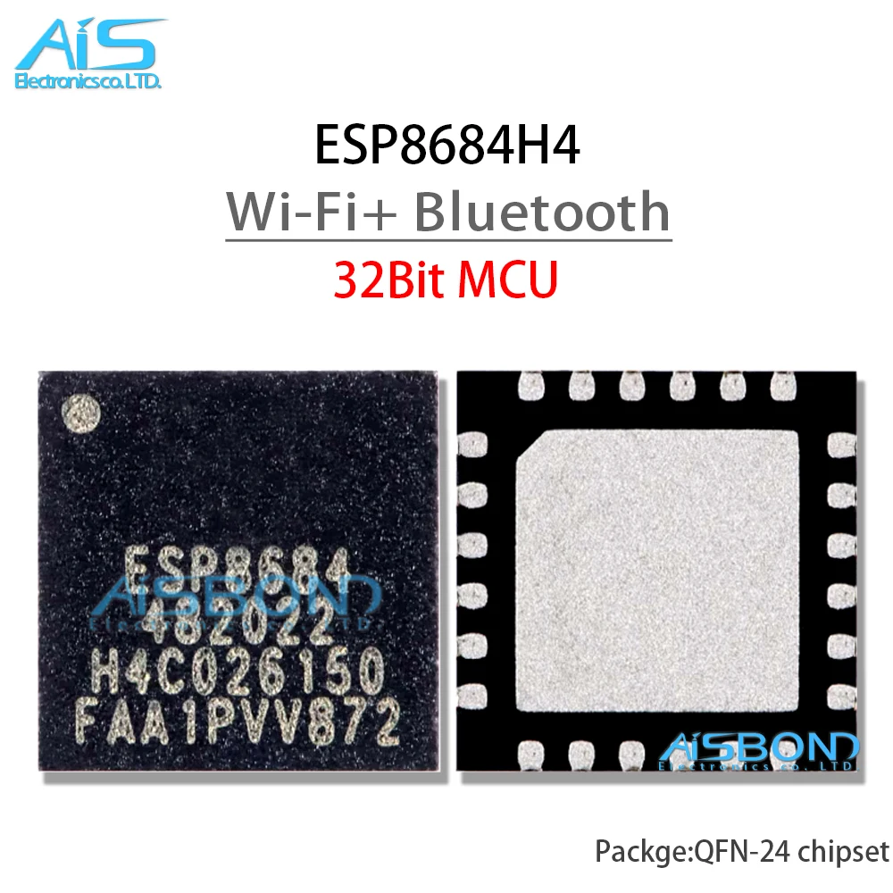 New ESP8684 ESP8684H2 ESP8684H4 QFN-24 2.4G WiFi Bluetooth-compatible BLE 5.0 2MB 4MB Flash RISC-V 32 Bit Single-core MCU Chip
New ESP8684 ESP8684H2 ESP8684H4 QFN-24 2.4G WiFi Bluetooth-compatible BLE 5.0 2MB 4MB Flash RISC-V 32 Bit Single-core MCU Chip