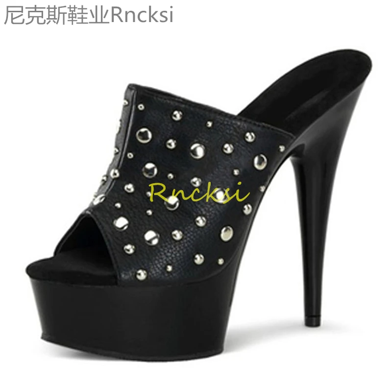 

15cm New fashion summer fashion high heels stiletto slippers with rivet sandals