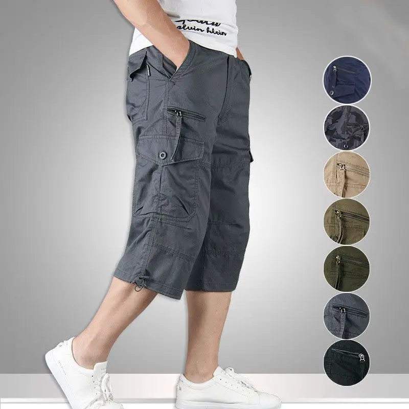 

Men's Cargo Shorts Summer Loose Casual Pants Elastic Waist Large Size Outdoor Jogging Sweatpants Trend Multi Pockets