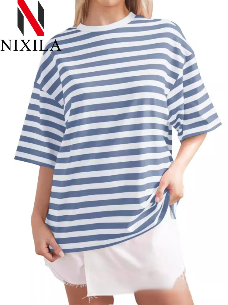 New in Summer Women's Striped T-shir with Print Short Sleeve Vintage Oversized T Shirts Basic Top Black T-shirt for Women 2024
New in Summer Women's Striped T-shir with Print Short Sleeve Vintage Oversized T Shirts Basic Top Black T-shirt for Women 2024