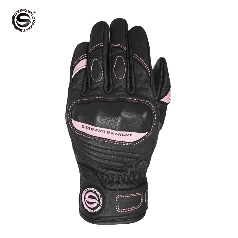 

SFK Pink Women's Motorcyle Gloves Summer Genuine Goat Skin Leather Full Finger Touch Screen Breathable Multiple Protection CE