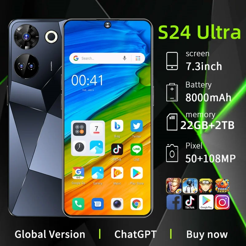 

S24 Ultra Mobile Phone 7.3 HD Screen SmartPhone Original 22G+2TB 5G Dual Sim Celulares Android Unlocked 108MP 8000mAh Cell Phone