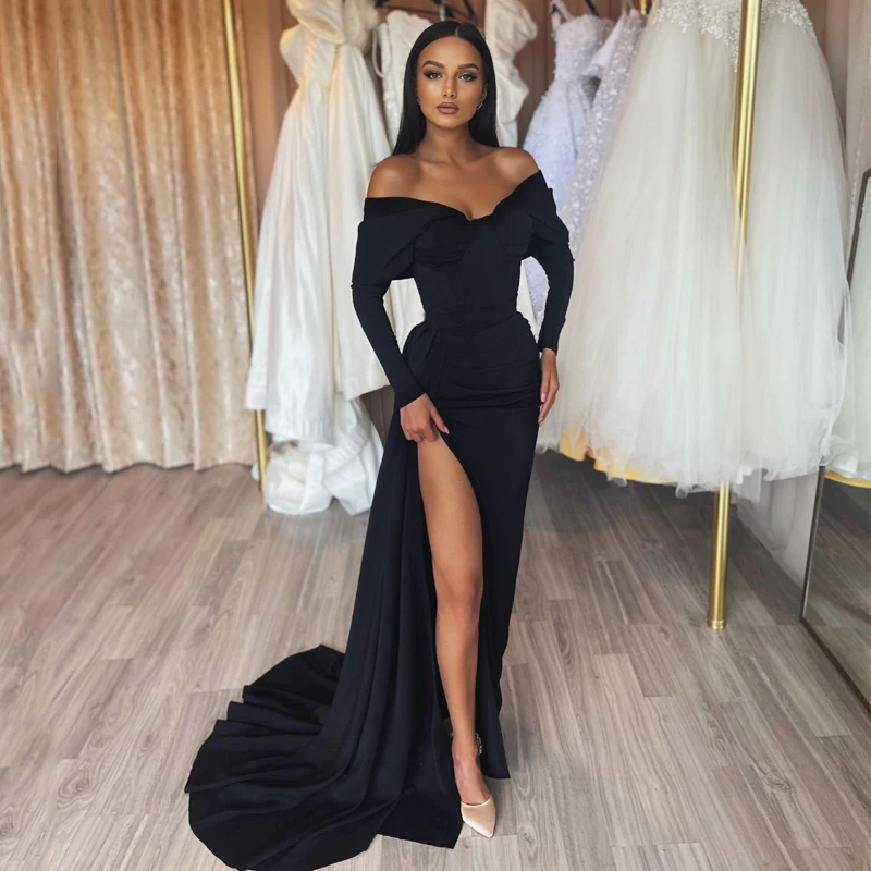 Black Mermaid High Split Prom Dresses Sweetheart Off The Shoulder Long Sleeve Evening Cocktail Party Prom Gowns 2023 Custom Made
Black Mermaid High Split Prom Dresses Sweetheart Off The Shoulder Long Sleeve Evening Cocktail Party Prom Gowns 2023 Custom Made