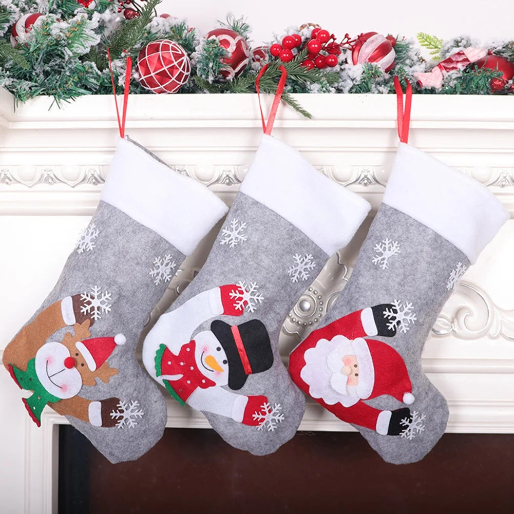 

Рождественские чулки, носки со светодиодной подсветкой, снеговик, Санта, лось, медведь, принт, рождественские конфеты, Подарочный пакет, украшение для камина