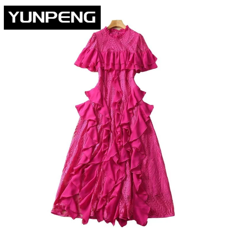 Dresses For Women 2023 Elegant High Quality Luxury O-neck Short Sleeve Ruffled Hollow Out Patchwork Lace Solid Midi Dresses
Dresses For Women 2023 Elegant High Quality Luxury O-neck Short Sleeve Ruffled Hollow Out Patchwork Lace Solid Midi Dresses