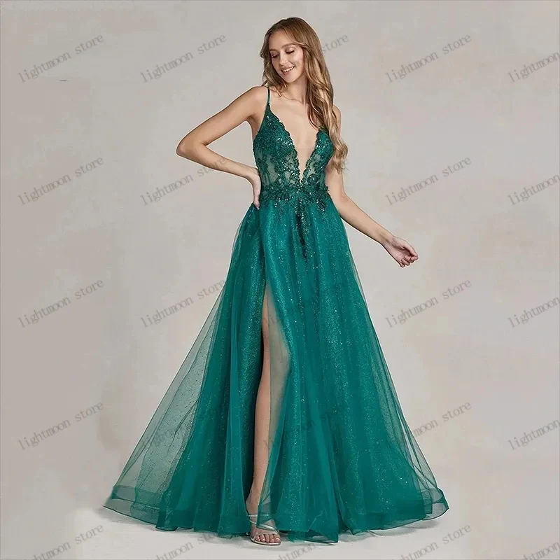 

Graceful Evening Dresses Elegant Prom Dress Tulle Tiered Sexy High Slit Sleeveless Backless Robes 2024 Vestidos De Gala 2024