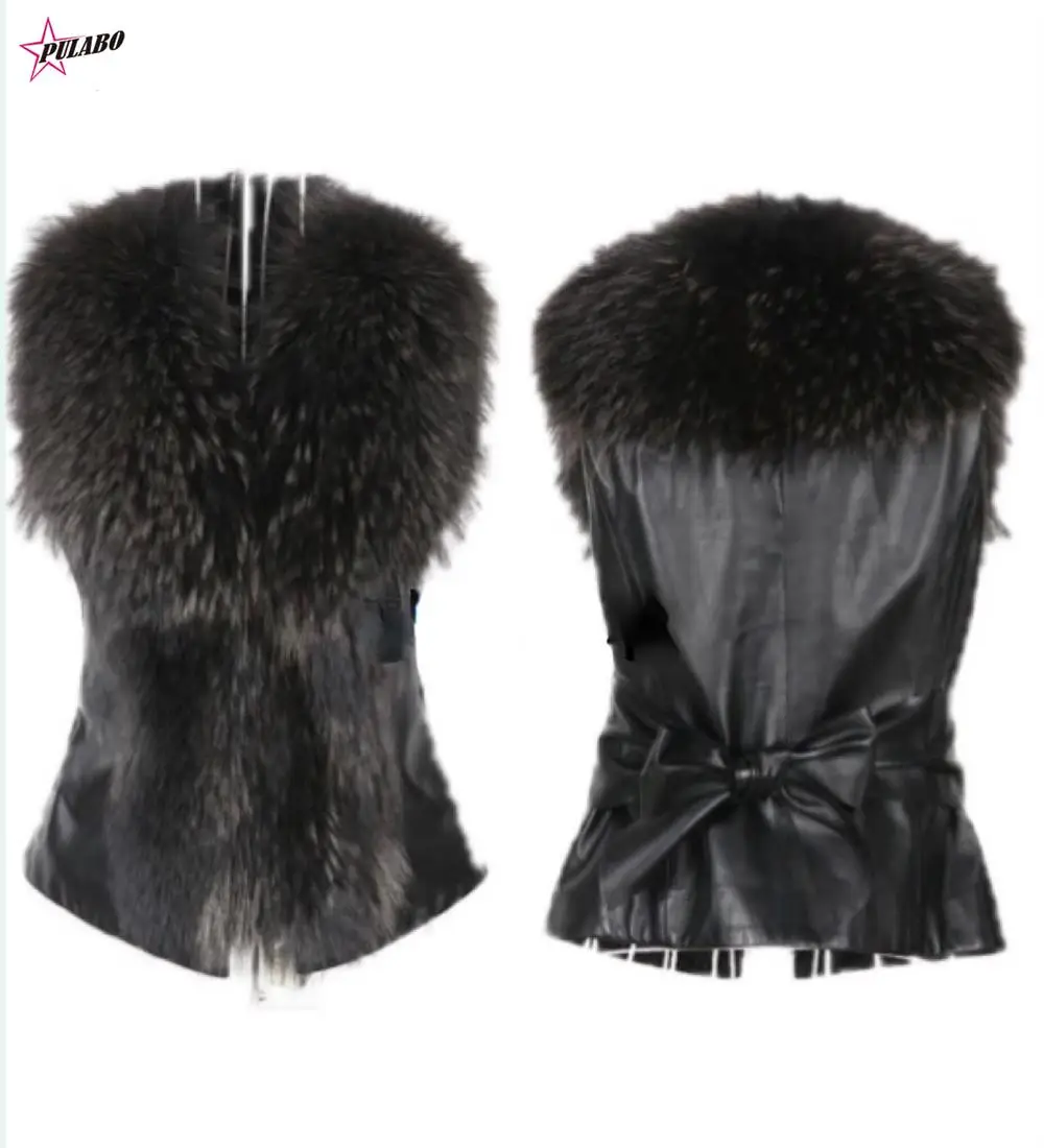 PERITANG Women Faux Rabbit Fur Vest With Raccoon Fur Collar Waistcoat/jackets Rex Rabbit Knitted Winter PU Vest Coat
PERITANG Women Faux Rabbit Fur Vest With Raccoon Fur Collar Waistcoat/jackets Rex Rabbit Knitted Winter PU Vest Coat