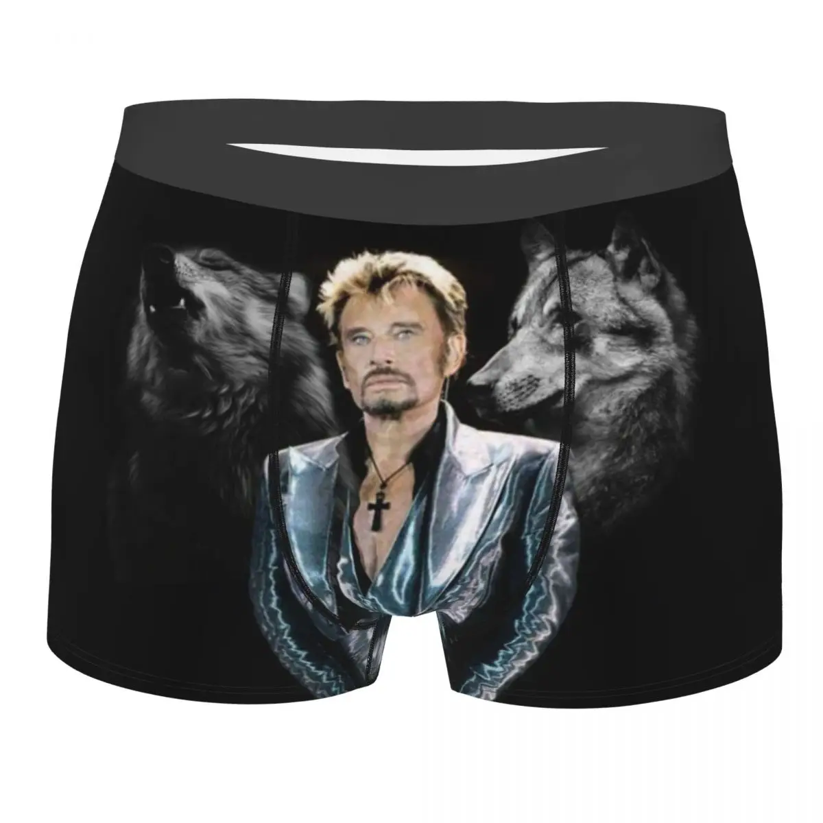 

Johnny Hallyday With Wolf Boxer Shorts For Men 3D Print Male French Rock Singer Underwear Panties Briefs Breathbale Underpants