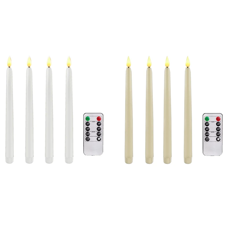 

4 Pcs Timer Battery Operated LED Taper Candles For Halloween,Wedding Decoration White