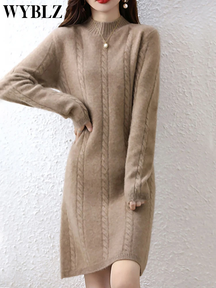 

Кашемировый женский свитер вязаные платья 100% мериносовая шерсть женское осеннее теплое элегантное платье зимние женские пуловеры Vestidos Robe