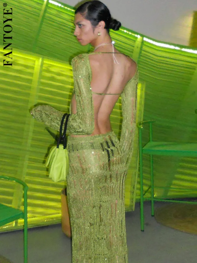 Fantoye Knit Sexy Backless See Through Women Long Dress Green Long Sleeve Evening Maxi Dress Female Elegant Party Beachwear 2023
Fantoye Knit Sexy Backless See Through Women Long Dress Green Long Sleeve Evening Maxi Dress Female Elegant Party Beachwear 2023