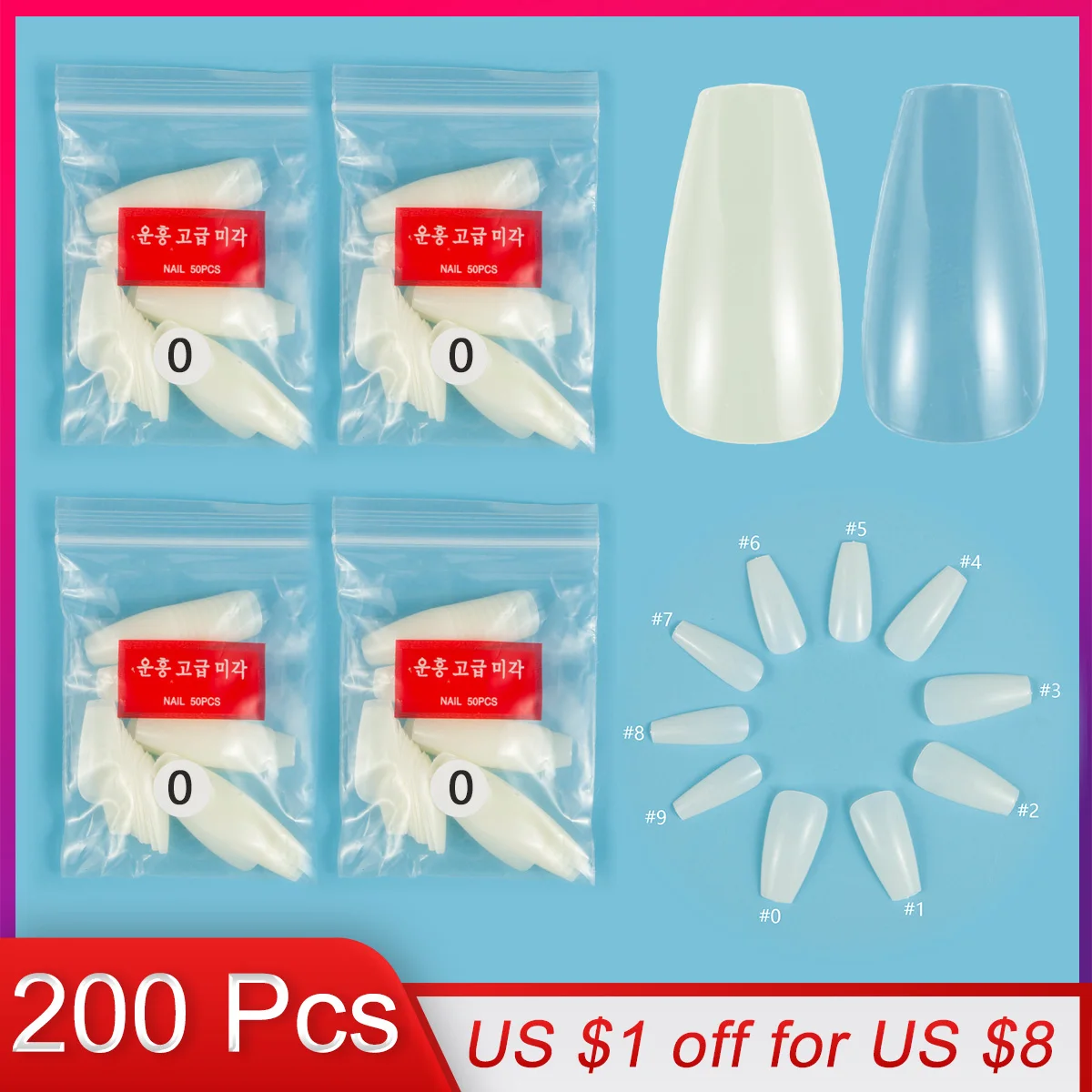 

200 Pieces Same Size Of M Coffin False Nail Tips Purchase Certain Sizes Fake Nails for Nail Art Paintting Prastic