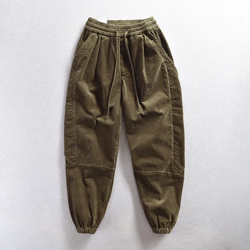 

Autumn Winter Corduroy Pants for Men Vintage Fashion Casual Loose Jogger Trousers for Youth Male Elastic Waist Cotton Workwear