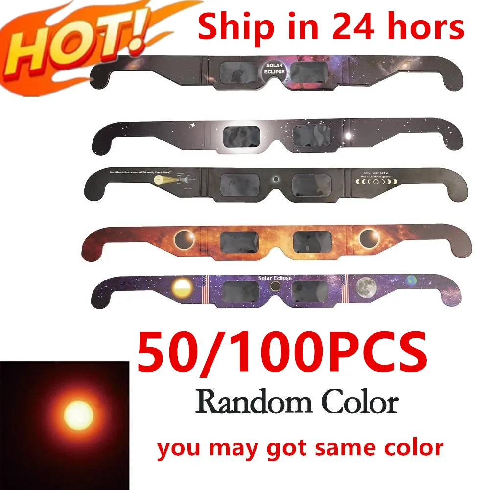

100/Lot Professional Solar Eclipse Glasses 2024 Safe 3D Paper Anti-uv Eclipse Viewing Glasses Protects Eyes Random Color