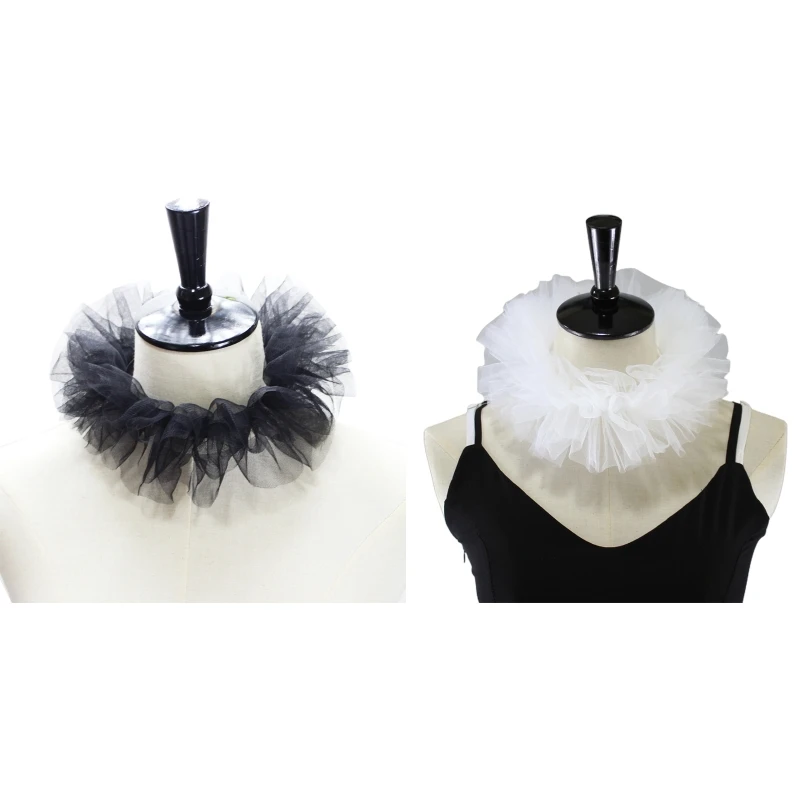 

Women Tulle Ruffled Fake Collar Layered Mesh Cosplay Costume Clown Choker