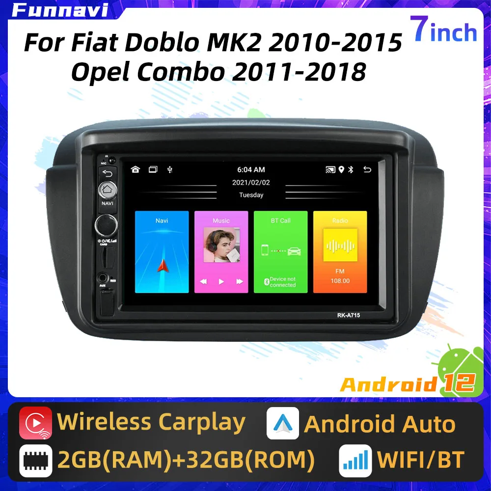 

Car Multimedia Player for Fiat Doblo MK2 2010 - 2015 Opel Combo 2011-2018 2 Din Android Stereo Car Radio GPS Head Unit Autoradio