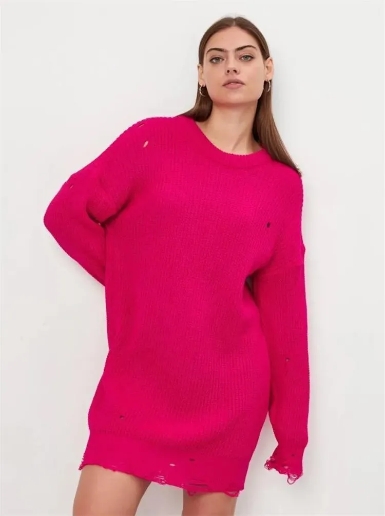 

Long Y2k Kintted Sweater Women O-neck Hollow Out Crochet Jumper Top E-girl Pullover Spring Autumn Winter Sueter Work Top Jumpers