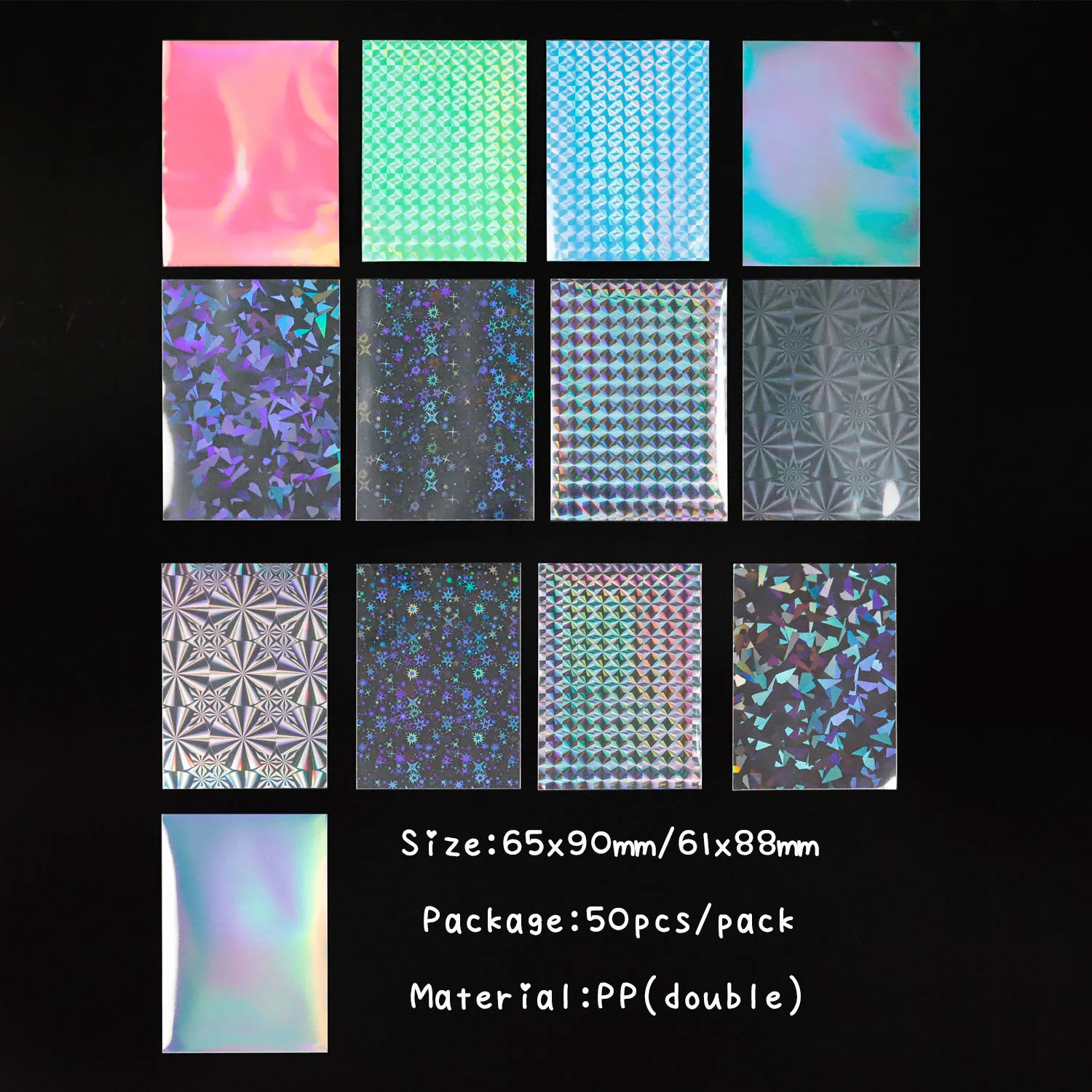 SKYSONIC 50pcs PP Card Sleeves 65x90mm 61x88mm Star Wheel Laser Designs For Holo Postcards Films Photocard Game Cards Protector
SKYSONIC 50pcs PP Card Sleeves 65x90mm 61x88mm Star Wheel Laser Designs For Holo Postcards Films Photocard Game Cards Protector