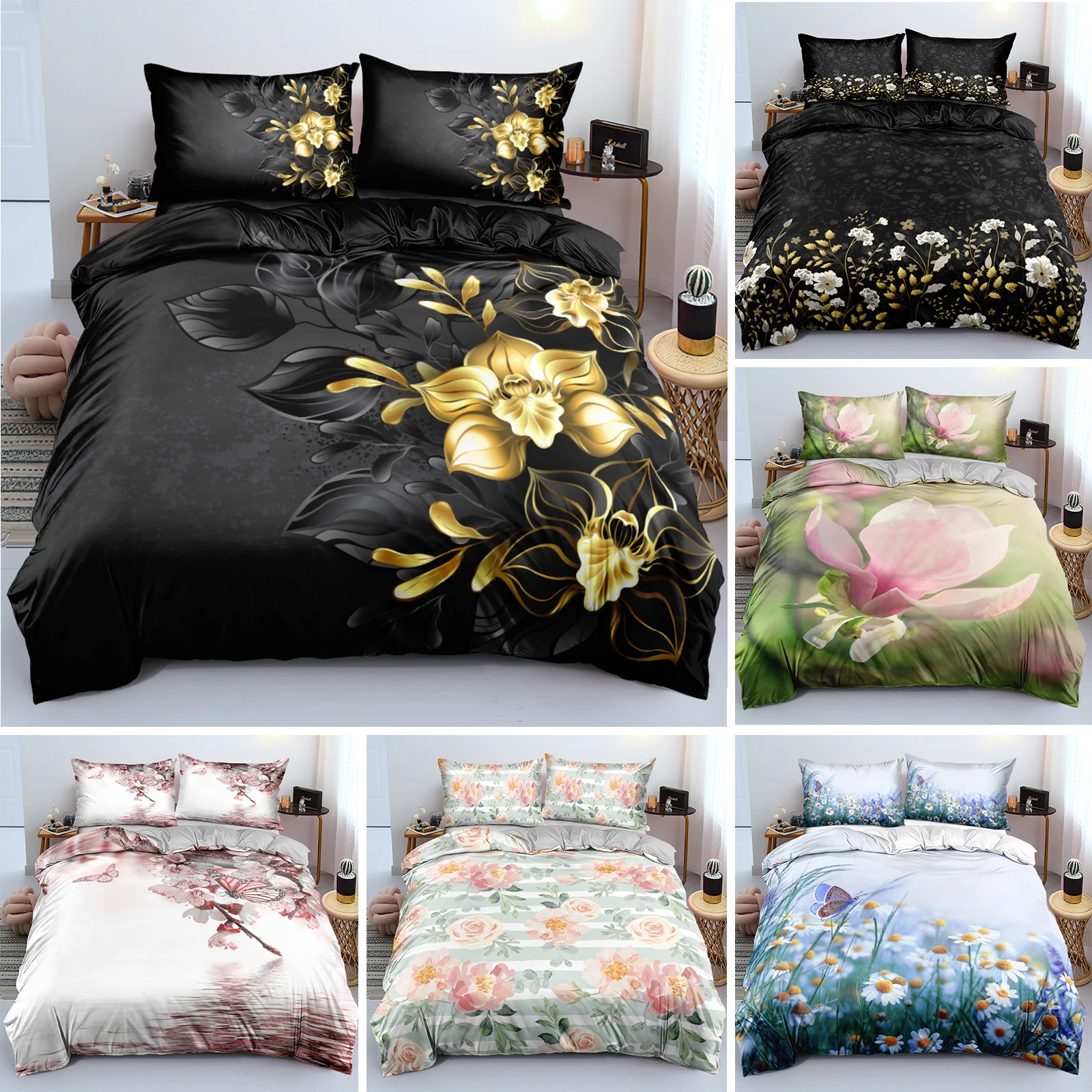 

3D Design Flowers Duvet Cover Bedding Set Quilt/Comforter Covers Pillowcases Double Twin Full Queen King Home Texitle Bedclothes