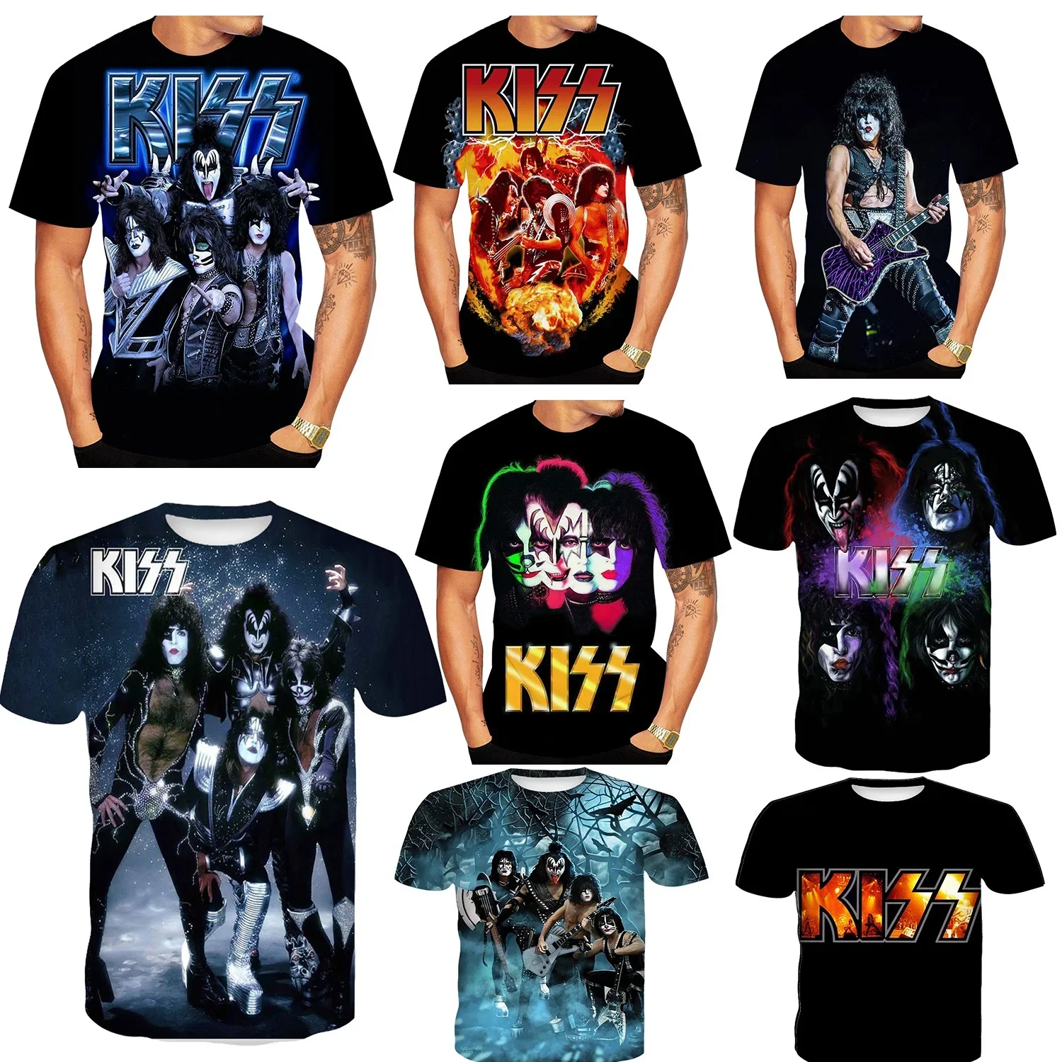 

2024 New Harajuku Style Men/Women T Shirt 3D Printing Kiss Band T-Shirts Short Sleeve Hip Hop Tshirt Streetwear Tops Clothing