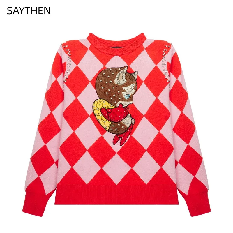 SAYTHEN 2023 Women's Autumn Winter Korean Style New Red Diamond Cartoon Cat Beaded Sweater Sweet Cute Knitwear Tops ST221221
SAYTHEN 2023 Women's Autumn Winter Korean Style New Red Diamond Cartoon Cat Beaded Sweater Sweet Cute Knitwear Tops ST221221