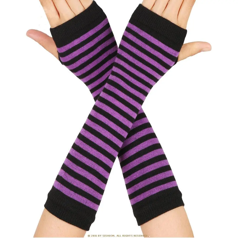 

Keep Warm Fashion Wrist Arm Women Knitted Dew Finger Hand Mitten Fingerless Gloves Striped Glove Arm Warmers